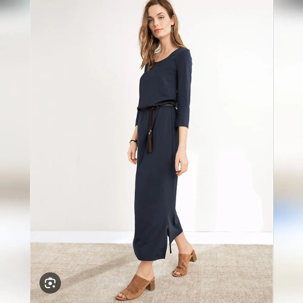 Garnet Hill Easy Knit Midi Dress In Navy - Picture 1 of 7